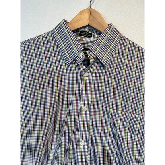 Neiman Marcus Mens Large Plaid Trim Fit Button Up Shirt Multicolor Plaid SS - Picture 5 of 10